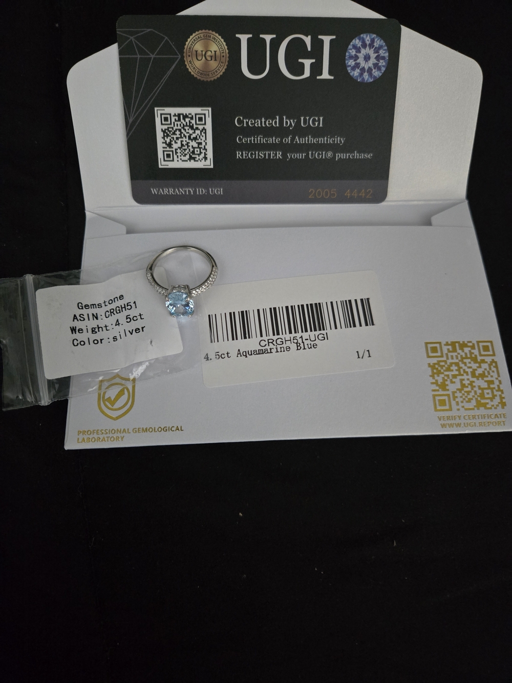 UGI Aquamarine Blue Gemstone Ring in Silver